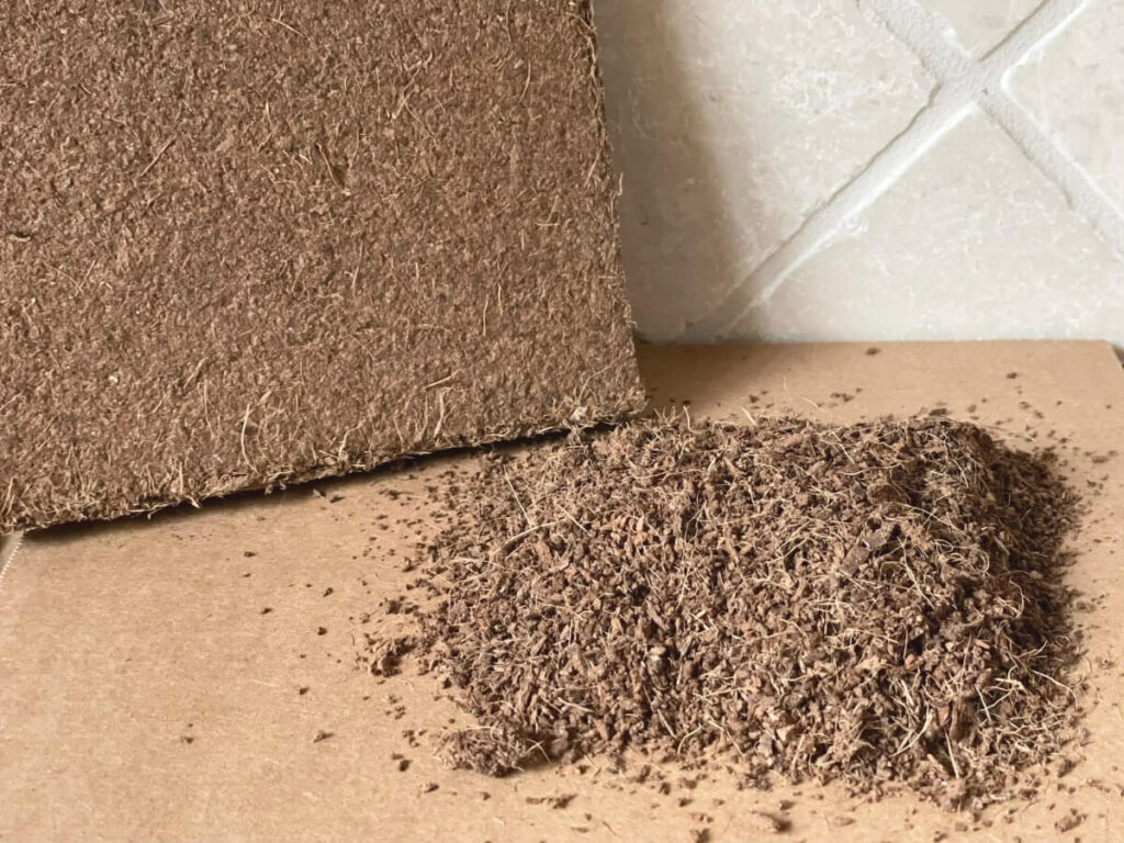 coco coir brick on cardboard